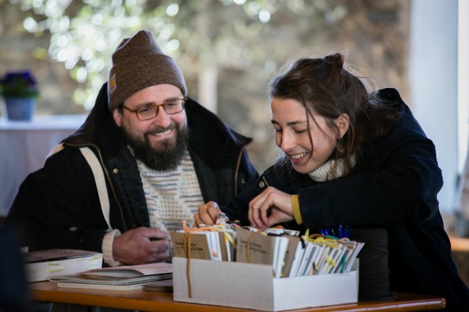 Seeding Stories - A living Archive, hosted by SamenFest, Sockerhof, Mals-Malles, Vinschgau Val Venosta, February 23 2019. School of Verticality is a project by Sophie Krier, courtesy Lungomare. Graphic design Inedition. Photo Jörg Oschmann