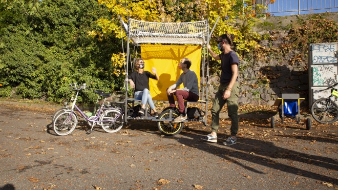 Co-Carts, test-ride, October 2020, a project by orizzontale. Courtesy Lungomare. Image by Giulia Faccin